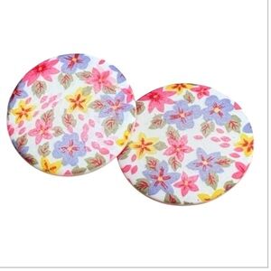 1987 Avon Pastel Floral Disc Clip Earrings Printed Enamel Resin Retro Statement